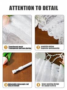 1PC European Style Lace Rod Pocket Short Curtain, White Embroidered Gauze Bay Window Small Curtain, French 3D Embroidery Half Curtain For Window, Cabinet, Partition - Multicolor - View 11