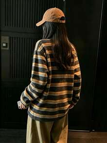 Women's New Striped Long Sleeve Mid-Length Crew Neck Sweater, Spring/Autumn - Grey - View 10