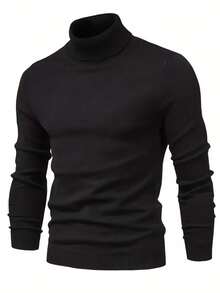 Sweater Olahraga Pria Nyaman dan Hangat dengan Lapisan Dalam, Kerah Tinggi, Potongan Ramping, Cocok untuk Aktivitas di Rumah dan Luar Ruangan, Bahan 100% Poliester - Hitam - View 3