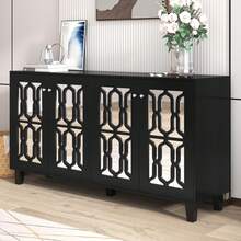 Sideboard Made Of Wood With Storage With Drawers With Doors White For Dining Room And Living Room - 黑色 - 查看 9
