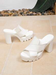 2026 Latest Round Toe Thick Sole Chunky Heel Party Style Sexy Hollow Out Elegant Fashion Platform High Heel Women Sandals - White - View 8