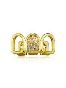 RACHELZ Vintage Y2K 3-Piezas Grillz de Dientes Huecos con Zirconia CZ Hip Hop Brillante Tapas de Dientes de Zirconia Joyería Dental Unisex Regalo para Fiestas - Dorado - Ver 7