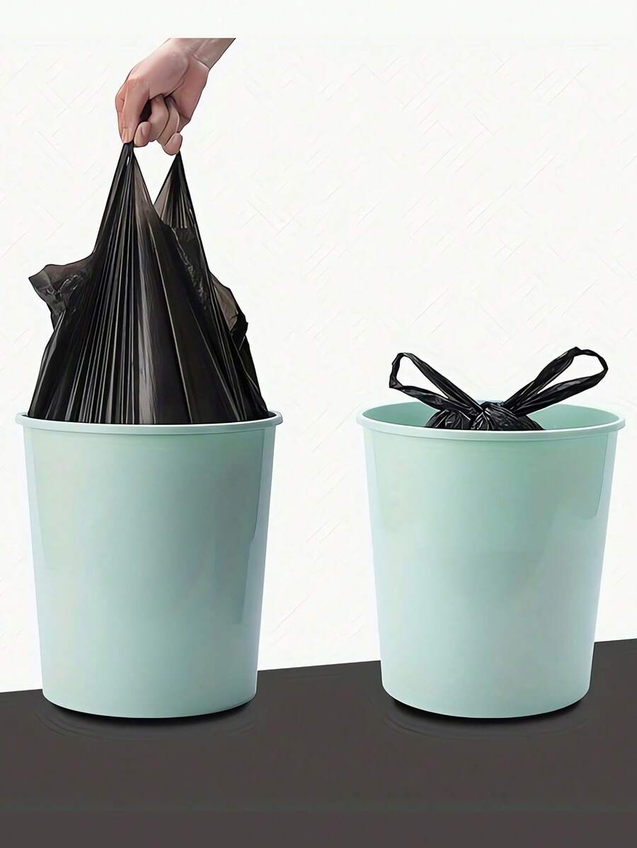 100/275/365pcs Thickened Large Black Garbage Bags, Kitchen Trash Bags, Vegetable Bags, Large Size Garbage Bags, Suitable For Paper, Plastic, Bottles, Newspapers, Lawn, With Handle T-Shirt Bags, Large Capacity Plastic Bags - Black - View 1