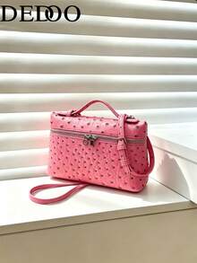 Dedoo Handheld Square Crossbody Bag, Textured Material, Dual Zipper Lock With Adjustable Shoulder Strap, Portable Storage, Luxury Elegant Bag For Women's Daily, Dating And Commuting - Hot Pink - View 2