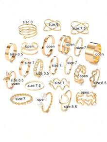 22pcs/Set Niche Design Heart Shaped Butterfly Knuckle Rings, Heart Shaped Open Rings, Personalized Niche Design Ring Set, Multi-Functional - one-size - View 6