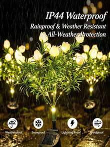 Solar Powered Garden Lights, Outdoor Waterproof, Solar Powered Jasmine Flower Lawn Lights, New Rural Plant Flower Lanterns, Garden Atmosphere Lights, LED Lawn Lights, Outdoor Ground Plug-In Lights, Solar Powered Lawn Lights, Garden Decoration Lights, Design, Light-Sensing Control, Garden Pathway Lighting | Dynamic Flower Design | Solar Powered Charging Lights, Outdoor Lighting - Gardenia - View 3