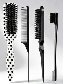 4pcs/Set Black & White Plastic Back Combs Professional Control Combs Create Smooth Ponytail And Bun, Makeup Styling Tools Can Set, Portable And Durable, No Electricity Needed, Travel Essential, Holiday Essential, Cruise Essential, Bathroom Essential, Also A Gift For Women, Bridesmaid Gift, Teacher Gift, Wedding Gift, Birthday Gift, Summer New Style - Multicolor - View 2
