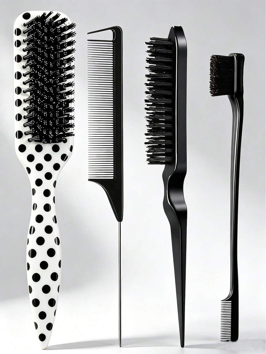 4/3/1pc Black & White Plastic Back Comb Professional Control Comb For Smooth Ponytail And Bun, Makeup Styling Tool, Shapeable, Portable & Durable, No Electricity Needed, Travel Essential, Holiday Essential, Cruise Essential, Bathroom Essential, Gift For Women, Bridesmaid Gift, Teacher Gift, Wedding Gift, Birthday Gift, Summer New Arrival - Multicolor - View 1