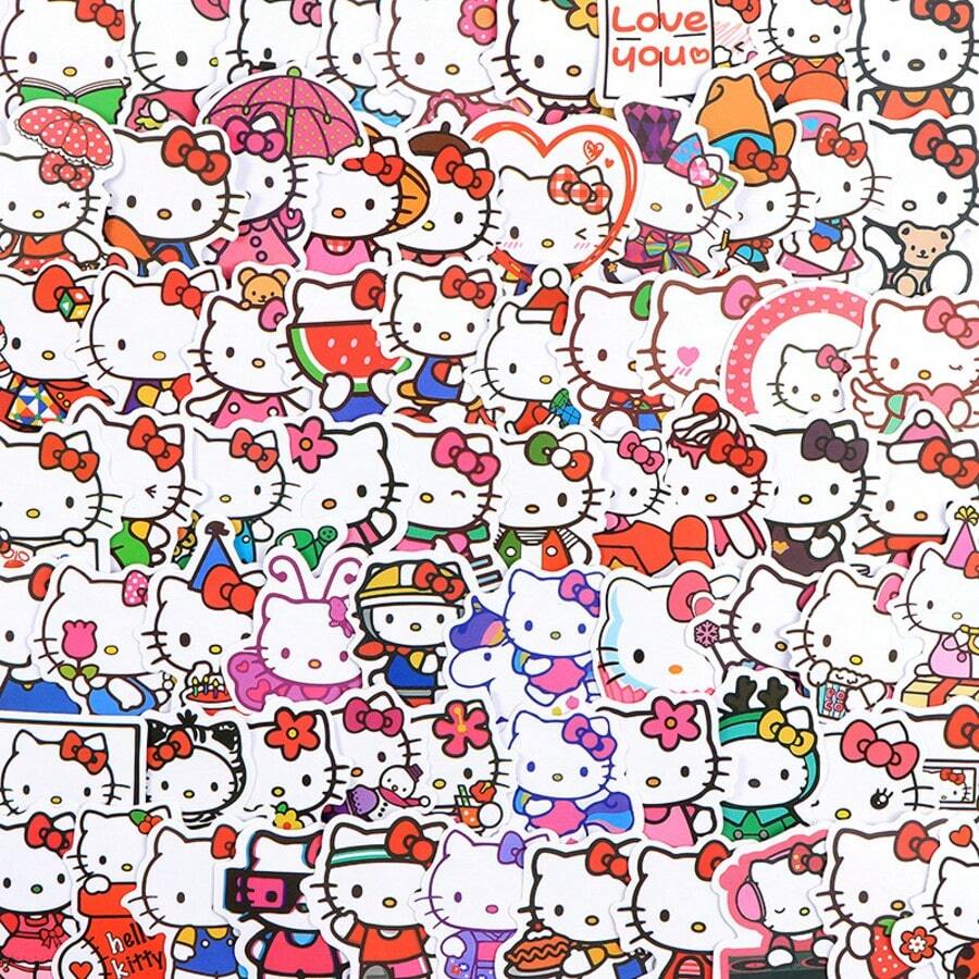 SANRIO 50 Pcs Genuine 2-3 Inch Hello Kitty Cute Graffiti Waterproof Stickers, For Holiday Parties, Laptops, Water Bottles, Bumpers, Computers, Phones, Notebooks, Etc. (Random Style) - Multicolor - View 1