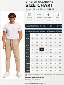 Men Stretch Gabardine Slim Fit Pants – 97% Cotton 3% Lycra, Elastic Waist Drawstring Casual Trousers - Black - View 6