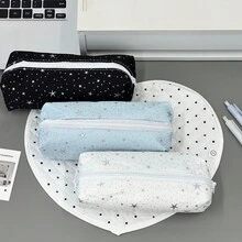 Star Polka Dot INS Minimalist Cute Canvas Pencil Case, Highly Attractive Large Capacity Zipper Student Stationery Storage Bag - Star Pencil Case - View 3