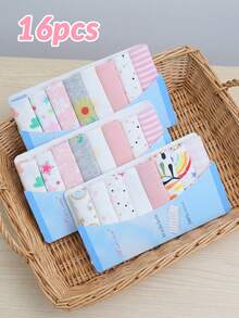 momscare 16pcs Baby Bibs, Multi-Purpose Mouth Wipes, Multiple Colors, Soft And Comfortable Fabric For Newborn Baby Girls, Face Towels - Multicolor - View 3