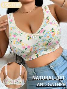 1pc Casual Comfortable Plus Size Women's Bra With Printed Design, Wire-Free Soft Comfortable Lingerie - Yellow - View 3