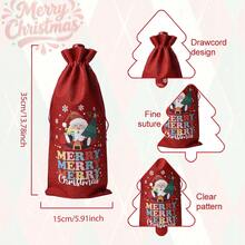 CARRIECUR 6/12/18Pcs Christmas Wine Bottle Gift Bags, Red & Green Linen Drawstring Wine Gift Sacks With Santa Snowman Christmas Tree Pattern, Reusable Xmas Holiday Wine Bottle Wrapping Pouches - Green - View 5