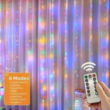USB Warm White LED Curtain Lights, Multi-Strand Hanging Design, 8 Adjustable Lighting Modes, Plug And Play, Suitable For Bedroom Decoration, Window Display, Wedding Backdrop, Birthday Party And Holiday Indoor Home Atmosphere - USB Curtain Lights - View 12