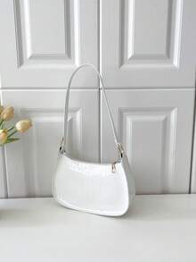 Solid Color Embossed Geometric Shoulder Bag - White - View 5