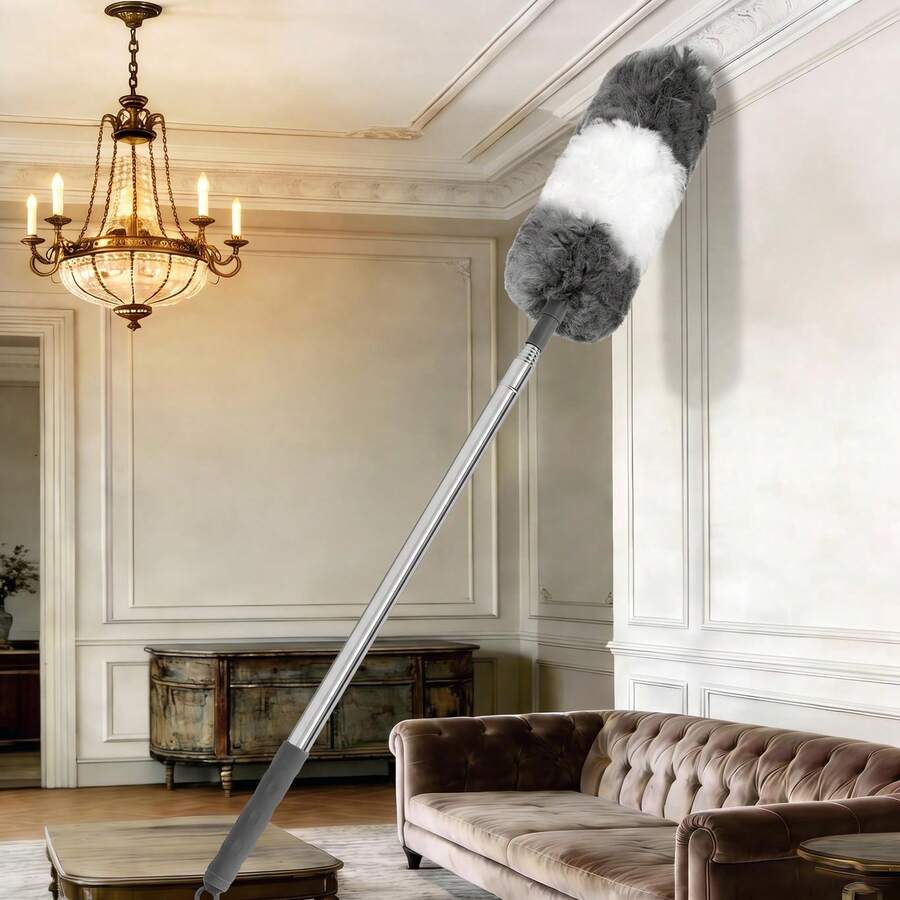 1pc Extendable Detachable Microfiber Ceiling Fan Duster, Home Ceiling Dust Cleaning Tool, Suitable For Walls, Ceiling, Kitchen, Living Room, Bedroom, Hallway Dusting - A - View 1