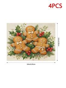 Christmas Table Runner, Throw Pillow, Placemat With Gingerbread Man, Holly Berry And Pearl Print, Cozy Vintage Style, Holiday Kitchen And Dining Room Tabletop Decor - Multicolor - View 12