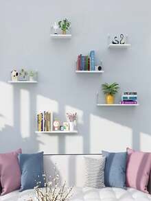1pc Floating Shelf For Wall Decor, Rustic Wooden Wall Shelf For Bedroom, Farmhouse Shelf For Bathroom, Hanging Shelf For Storage, Wall-Mounted Storage Rack, Hanging Plant Shelf - White - View 4