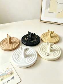 1pc Wabi-Sabi Ceramic Jewelry Tray, Ring, Earring, Necklace, Lipstick Holder, Hanging Design, Desktop Decor - Multicolor - View 8