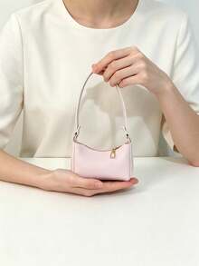 1pc Minimalist Mini Solid Color Handbag For Girls, Zipper Closure Coin & Key Storage Pouch, Casual Versatile Shoulder Underarm Bag, Lightweight Commuter Hand-Carry Bag, Suitable For Daily Use - A - View 7