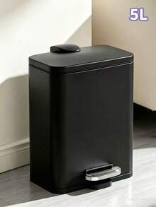 1pc 5L White/Black Stainless Steel Rectangular Trash Can, Slim Small Waste Bin With Soft-Closing Lid, Space-Saving, Suitable For Bathroom, Desk, Kitchen, Office, Bedroom, Living Room, Home Storage And Waste Management, Random Color Style - Multicolor - View 13