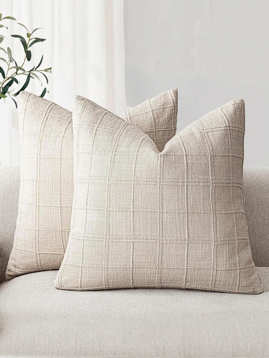 1pc/2pcs Beige 3D Striped Decorative Pillow Cover (Pillow Insert Not Included), Modern Soft Chenille Vintage Textured Cushion Cover, Suitable For Home Sofa, Bedroom, Decor, All Seasons - Beige - View 1