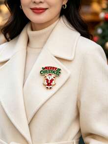 1pc Santa Claus Brooch, Versatile Holiday Outfit Accessory Pin Corsage - Red - View 3