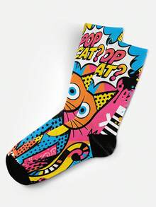 Cool 360° Printed Men's Socks - Streetwear Socks,Pop Art Cat,Doodle Cartoon Black Cat,Colorful,Funny Socks, Fit Daily, Holiday & Party Occasions - Multicolor - View 7