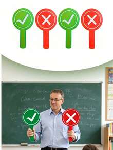 1/2pcs Classroom Response Handheld Paddles, Double-Sided PVC Correct/Incorrect/Up/Down/GO/STOP/YES/NO Answer Indicator Boards, Student Participation And Feedback Educational Teaching Tool (1 Design, One Side Red, One Side Green) Back To School Season - Multi-color - View 1