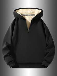 1pc Women's Autumn/Winter Thermal Lined Warm Running Cycling Hooded Half-Zip Sports Sweatshirt - Black - View 5