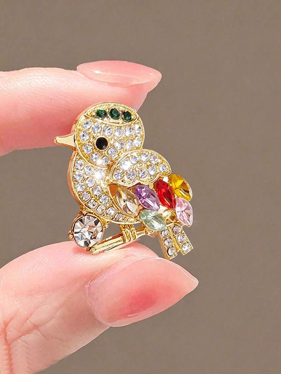 1pc Cute Bird Brooch, European & American Style, Colorful Arrow Flower Accessory Suitable For Men & Women Suits - Gold - View 1