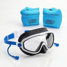 Large Frame Anti-Choke Mask-Style Swimming Goggles & Arm Floats Set, Kids 3-8 Years Old, Nose Cover Design, Waterproof High-Definition Vision, Anti-Fog Lens, Silicone Earplugs, Unisex Swimming Gear - Multicolor - View 4