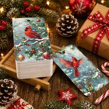 50Pcs Christmas Songbird Gift Hang Tags With Hemp Rope, Winter Red Cardinal Bird Holly Pinecone Xmas Gift Tags, 5 Designs Holiday Paper Gift Labels For Christmas Gift Wrapping, Party Favors, Crafts, Present Decoration - B - View 4