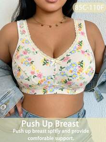 1pc Casual Comfortable Plus Size Women's Bra With Printed Design, Wire-Free Soft Comfortable Lingerie - Yellow - View 1