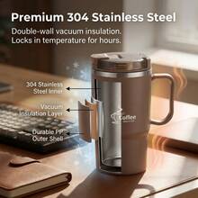 Double Layer Insulated Water Cup Tumbler Portable 304 Stainless Steel Thermal Coffee Mug With Strainer&Spoon For Students Adult - Multicolor - View 7