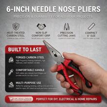 6 Inch Steel Wire Pliers, Needle Nose Pliers, Classic Red & Black Color Scheme | Thick Anti-Slip Handle, Comfortable Grip And Effort-Saving | Powerful Cutting Multi-Function Home Repair Tool | Practical Hardware Gift - 6 Inches - View 6