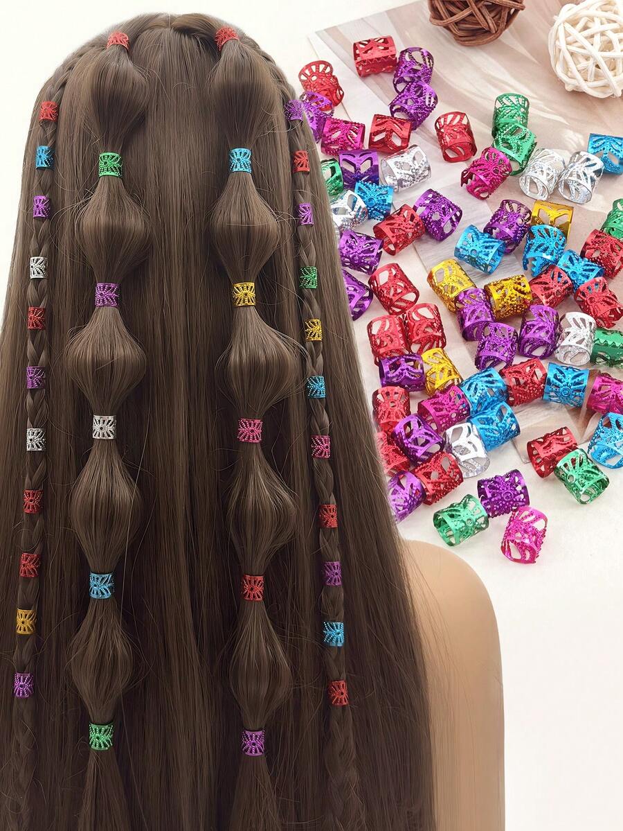 100pcs Multi-Color Hair Braiding Accessories, Beads Hair Rings Hair Clips For Braids And Dreadlocks, Adjustable Metal Headbands, Hair Braiding Decor