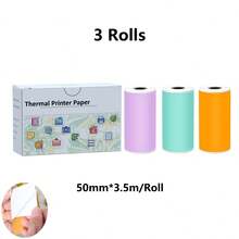 53mm X 3.5m Orange/Rose Red/Green/Purple Adhesive Thermal Sticker Paper 3 Rolls, Mini Thermal Printer Paper, For Notes, List, Stickers, Printing Black & White Photos - View 11