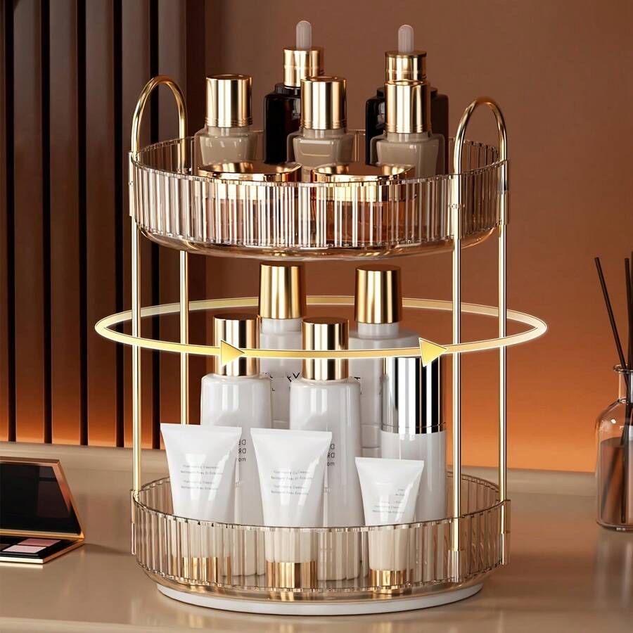 Organizer Makeup Berputar 360°, Cocok untuk Meja Rias, Kotak Penyimpanan Perawatan Kulit Transparan Kapasitas Besar, Kotak Penyimpanan Parfum, Organizer Meja Rias, 1 buah, Perlengkapan Penting untuk Kembali ke Sekolah