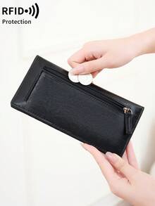 FOREVER MIYIN Women RFID Blocking Long Snap Wallet, Large Capacity Multi‑Card Slots Purse With ID Window, Back Zipper Coin Pocket, Oil‑Wax & Litchi Grain Daily Use - Multicolor - View 4