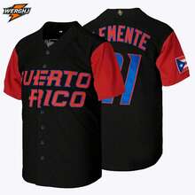 #21 Roberto Clemente 波多黎各隊黑色刺繡棒球球衣，世界棒球經典賽棒球服飾，比賽日球迷禮物 - 黑色 - 查看 3