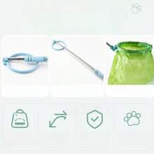 3pcs Retractable Pet Waste Collection Set, Includes Trash Bags, Hanging Rope And Collector, No Bending Or Direct Hand Contact Required, Easy To Use And Clean, Suitable For Park Walks And Outdoor Trips, Cat Dog Pet Outdoor Cleaning Tool - View 3