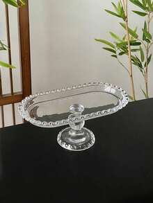1pc High-End Vintage Minimalist Home Decor Transparent Glass Beaded High-Foot Tray, Dessert Plate, Pastry Fruit Plate, High-Foot Dessert Display Tray Ornament - Multicolor - View 9