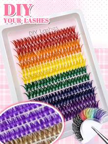 240 Peças Cílios Individuais em Aglomerados Coloridos Arco-Íris - Kit de Extensão de Cílios DIY, com 6 Tons Vibrantes. Projetado com Curva C, permite que você crie looks ousados e divertidos para os olhos diretamente em casa. Perfeito para maquiagem de palco, festas e Halloween. - D - Visão 5