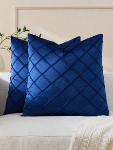 1pc/2pcs Rhombus Plush Pillow Case (Pillow Inner Not Included), Square Cushion Cover, Holiday Home Decorative Pillow, Soft & Comfortable Linen-Like Fabric, Modern Decor For Sofa, Bedroom, Dorm - Navy Blue - View 2