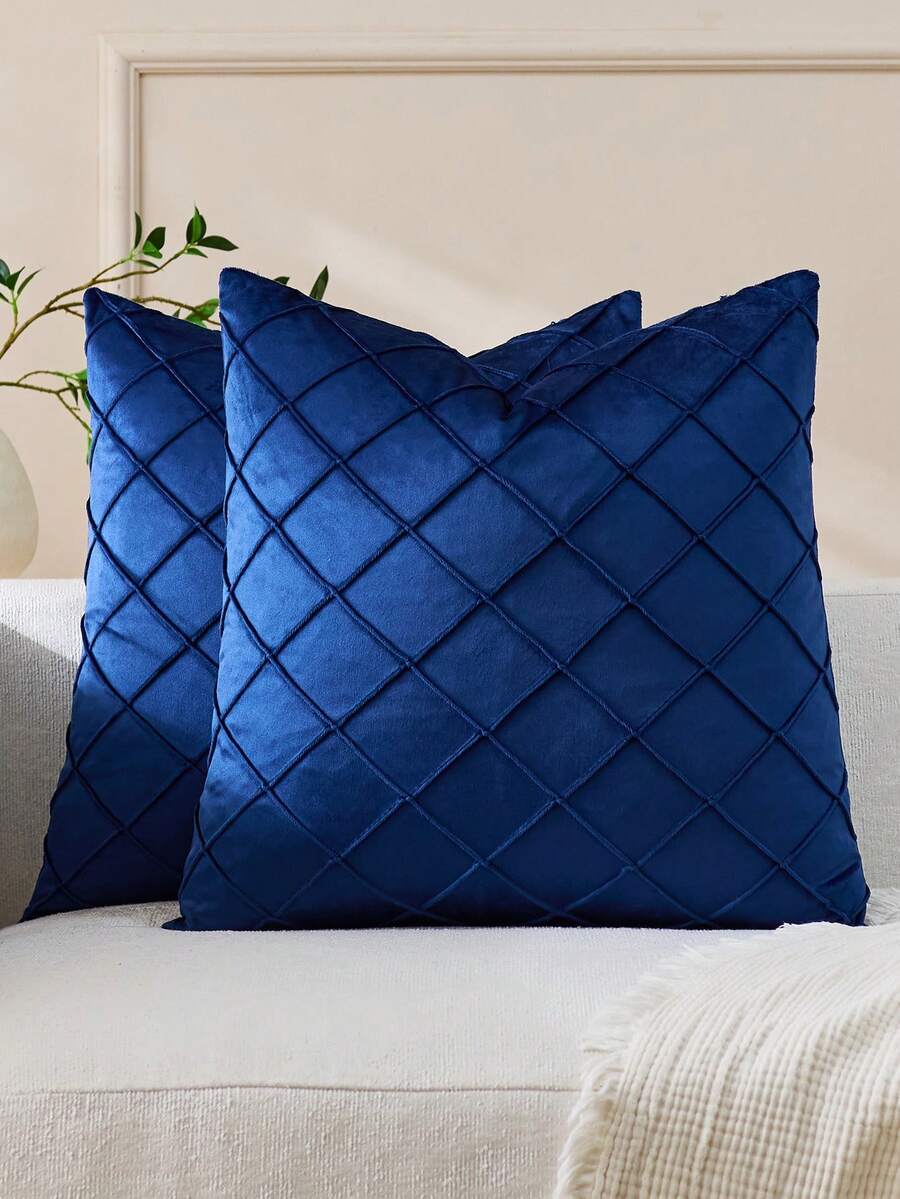 1pc/2pcs Rhombus Plush Pillow Case (Pillow Inner Not Included), Square Cushion Cover, Holiday Home Decorative Pillow, Soft & Comfortable Linen-Like Fabric, Modern Decor For Sofa, Bedroom, Dorm