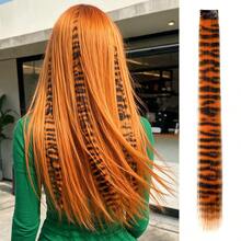 HEYPINK 1piece Set Of Straight Hair Extensions With Wine Red 18 Inch Heat-Resistant Fiber Synthetic Hair Clips, Suitable For Women's Christmas, Halloween Parties, And Daily Use - Two-Tone - View 5