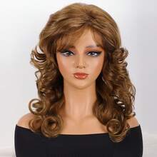 Women'S Stylish Curly Wavy Synthetic Wig With Bangs, Made From High-Temperature Fibers, Featuring A Breathable Rose Net Cap, Density, Basic Style, Suitable For Everyday Wear, Halloween And Special Occasions - Multicolor - View 14