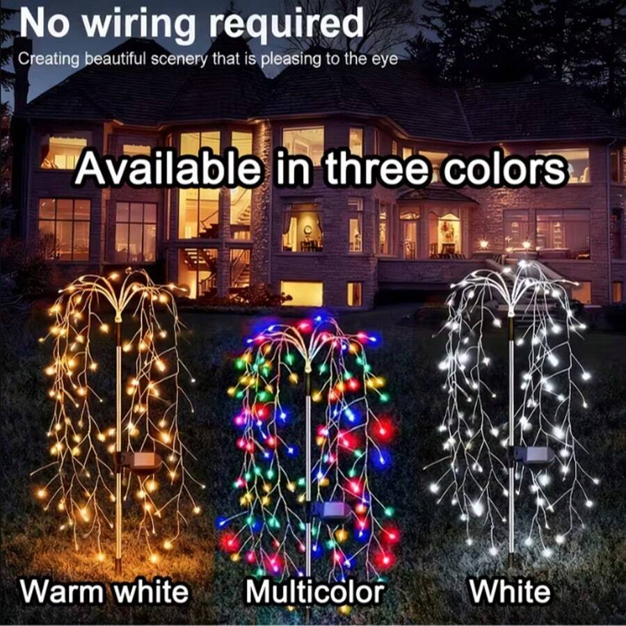 3pcs Solar Powered Fairy String Lights, Warm White LED Lights, Christmas Decor Copper Wire Lights, Easy Installation, Solar Auto On/Off, Suitable For Shop, Terrace, Path, Lawn, Garden, Christmas Party & Holiday